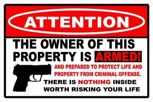 Owner Armed Warning Vinyl Decal Sticker 2nd Amendment Gun Firearm Pistol Permit - Picture 1 of 2