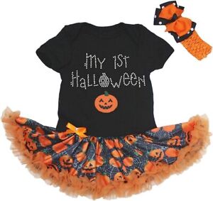 My 1st Halloween Pumpkin Bodysuit Tutu Baby Dress Girl Outfit Set NB-18Month