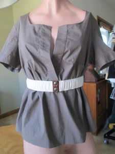 Marni BLOUSE Leather detailed Cinched waist Fabric Gathered Top 40 Taupe - Picture 1 of 12