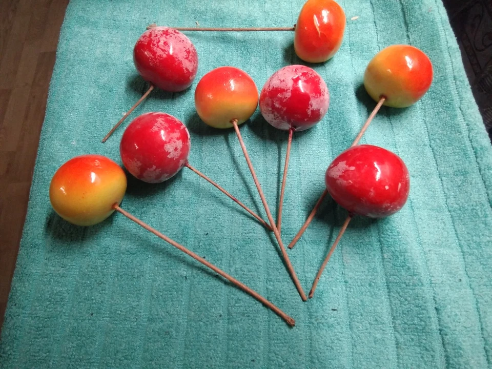 KONVOLUT ALT PAPPMACHEE ÄPFEL WEINACHSTEN DEKO - Bild 1 von 2