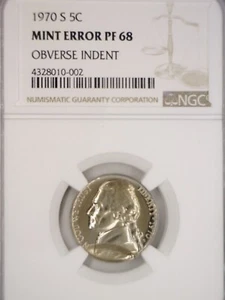 1970s ERROR INDENT NGC PROOF 68 Jefferson Nickel Coin ULTRA RARE PRF Error! - Picture 1 of 4