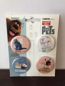 The Secret Life Of Pets Button Pin Set Of 4 By Illumination cartoon movie 2016 - Picture 1 of 2