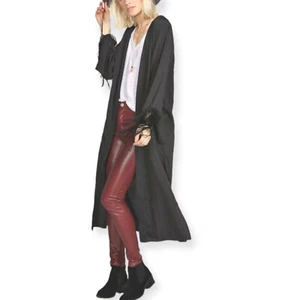 NEW Boohoo Women's Black Embroidered Longline Oversized Kimono Duster Size 6 - Picture 1 of 3