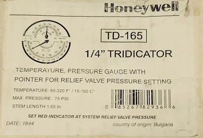 HONEYWELL TD-165 1/4" TRIDICADOR Medidor de presión de temperatura TD 165 20°-320°F Foto 1 de 4