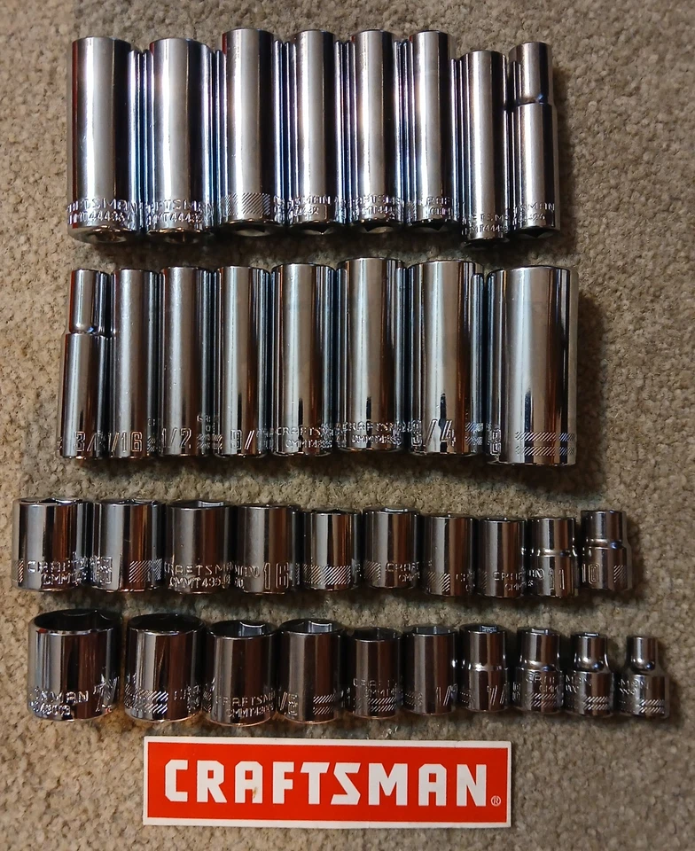 CRAFTSMAN 36 pc 3/8" dr  std/deep SAE & METRIC 6 pt sockets. - Image 1 of 1