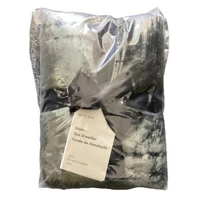 Almohada estándar de lino europeo West Elm verde oliva oscuro nueva (para edredón) Foto 1 de 3