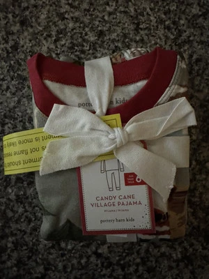 Pottery barn kids organic candy cane village Tight fit pajama set new size 6 - Image 1 of 4