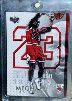 Michael Jordan ROOKIE OF THE YEAR Card AUTHENTIC VERY RARE SP BULLS JERSEY #23 - Image 1 of 4