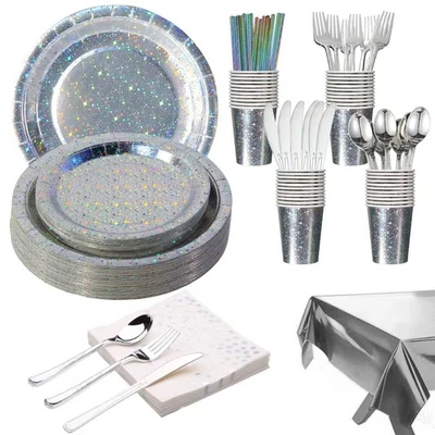 Juego de vajilla de fiesta desechable 201 piezas con platos de papel, tazas, servilletas, st... Foto 1 de 4