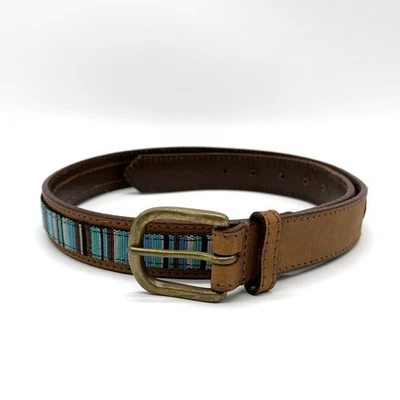 Colorado EE. UU. Para hombres 36 Marrón Cuero Rancho Textil Incrustación Bisonte Cinturón Azul Occidental Foto 1 de 4