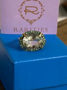 Rarities Carol Brodie Gold Plated Silver East West Oval Ring  PRASIOLITE 6 nwot - Picture 1 of 15