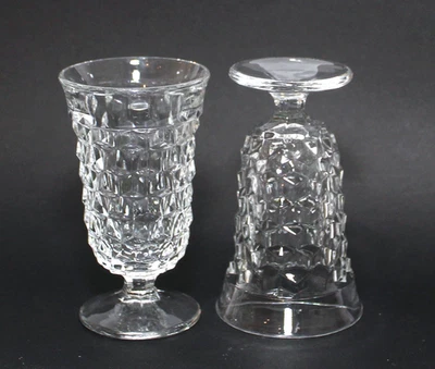 Juego de 2 vasos de jugo de pedestal transparente vintage Fostoria American Foto 1 de 4
