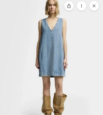 NEW 7 For All Mankind Denim VNeck Dress Sleeveless Casual Mini A-Line Shift Sz L - Image 1 of 4