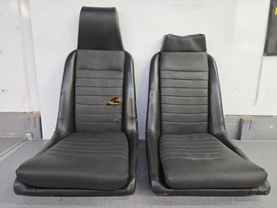 USED PAIR ORIGINAL PORSCHE 914 914-6 BLACK VINYL BASKETWEAVE BUCKET SEATS #44 - Image 1 of 4