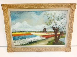 Mid Century Oil on Canvas - Dutch Tulip Fields - Signed by Artist 71 x 52cm - Picture 1 of 7