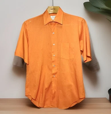 Vtg Men’s Polo Shirt Arrow Surrey Collection Short Sleeve Orange Button Up Large - Image 1 of 4