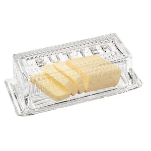 Elegant Medium Clear Glass Butter Dish with Lid for Table Centerpiece - Picture 1 of 8
