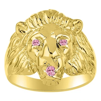 RYLOS Gold Plated Silver Lion Head Ring Color Stone Pink Ice Jewelry Size 8-13 Foto 1 de 4