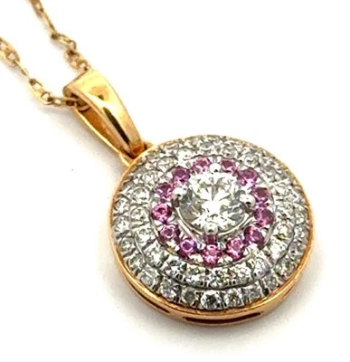 Дизайнерский 18k желтое золото бриллиант рубин акцент Halo подвеска 14k цепочка ожерелье - Изображение 1 из 4