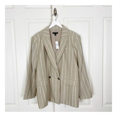 Blazer Ann Taylor a Rayas Doble Pecho Tormenta de Arena Tostado Forrado Talla 14 Nuevo con Etiquetas Foto 1 de 4