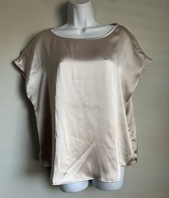 Nicole Miller Women’s Champagne Scoop Neck Pullover Satin Dolman Blouse Top L - Image 1 of 4