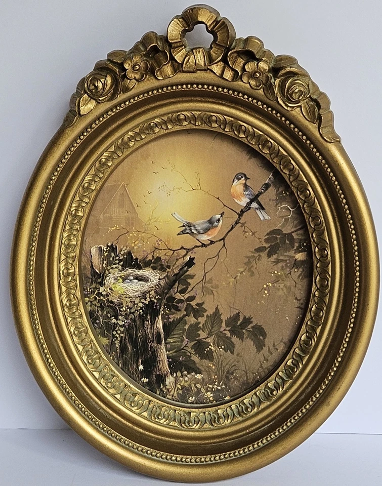 Vtg Homco Blue Bird Picture Cottagecore Gold Tone Oval Frame  #3279 Made in USA  - Image 1 of 4