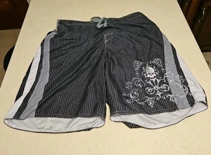 Joe Boxer Swim Trunks Mens L-XL 35 in Black Gray Surfing Beach Punk Goth Skulls - Picture 1 of 5