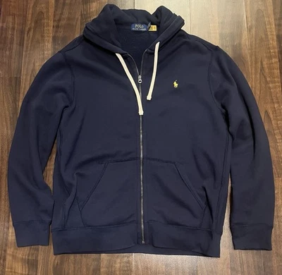 Polo Ralph Lauren Sudadera con Capucha Para Hombres XL Azul Marino Cremallera Completa Sudadera Amarillo Poni Logo Foto 1 de 3