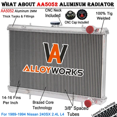 Radiador de aluminio de 3 filas para Nissan 240SX 1989-1994 1990 2,4 L L4 GAS MT Foto 1 de 4