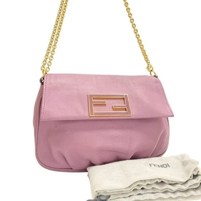Bolso Bandolera Fendi FF Mamma Baguette Cadena Hombro Cuero Púrpura Foto 1 de 4