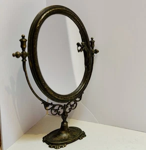 Vtg Brass Italian Ornate Vanity Makeup Mirror Oval Standing Tilting Art Deco - Picture 1 of 8