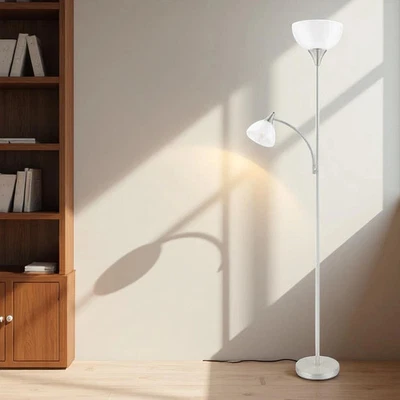 Hampton Bay 70 in. 2-Light Brushed Nickel Mother Daughter Torchiere Floor Lamp - Image 1 of 2