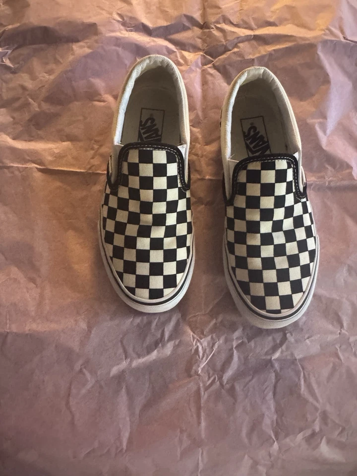 Black and Cream Checkered Women’s Vans Size 7 - Image 1 of 4