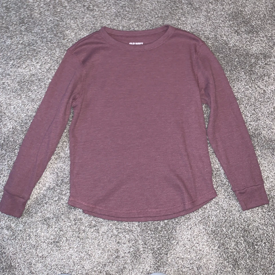 Camisa térmica de manga larga rosa malva tejida gofre azul marino antigua para niños talla M 8 Foto 1 de 1