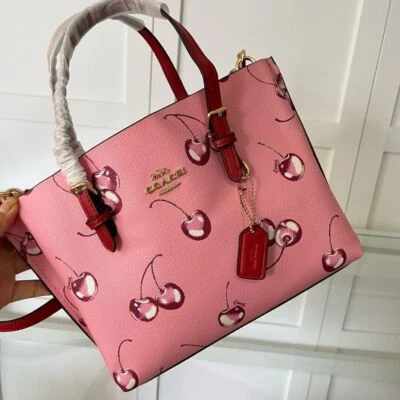 COACH Mollie Tote 25 Canvas Leather Cherry Pink 2way Shoulder Bag - Image 1 of 4