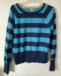 American Eagle Navy Blue/turquoise Striped Knit Pullover Sweater Women’s Size L - Picture 1 of 4