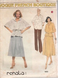 70’s Vintage Vogue French Boutique Sewing Pattern 1902 Renata Top Skirt Pants UC - Picture 1 of 1