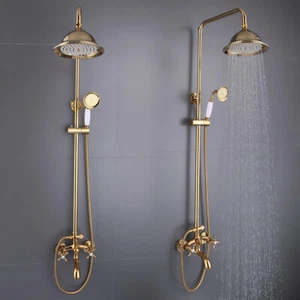 Retro Duschsystem Duschset Duscharmatur Gold Bad Regendusche mit Handbrause NEU - Bild 1 von 9