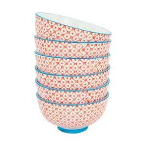Patterned Rice Dessert Cereal Soup Bowls Porcelain Crockery Orange Blue 12cm x6 - Picture 1 of 5