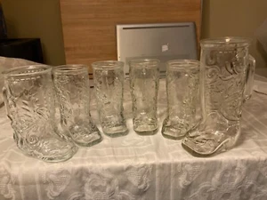 6 Vintage Klarglas Western Cowboy Stiefel Becher Bier Trinkgläser Griffe - Bild 1 von 12