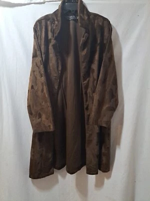 Selene 运动丝绒外套女式 1X 棕色人造毛皮纽扣领 Y2K 复古 — 第 1/4 张图片