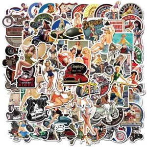 Lot of Ten (10) Retro Motorcycle Girls Stickers Laptop Notebook Skateboard - Picture 1 of 1