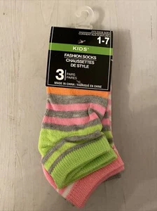 KIDS SOCKS 1-7 STRIPED 3PK ANKLE SOCKS (BRAND NEW) - Picture 1 of 9