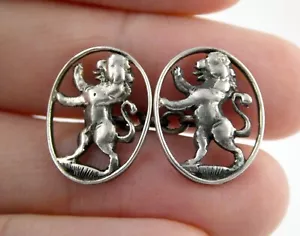 Vintage EINZELN unmarkiert Sterlingsilber Löwe zügellos Manschettenknopf 3,3 g 5/8 vorne - Bild 1 von 10