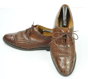 Brown MEZLAN ACAPULCO Genuine Crocodile Woven Oxford Dress Shoes 9 M - Picture 1 of 11