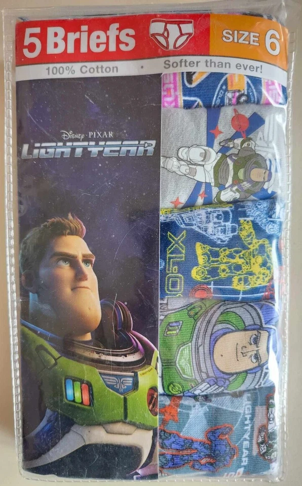 Disney Pixar Lightyear, 5 Calzoncillos, Niños Talla 6, 100% Algodón, NUEVO Foto 1 de 3