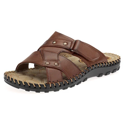 MARKENLOS Herren Slipper Pantoletten Sandalen Schlappen Freizeit Sommer Hausschuhe Braun
