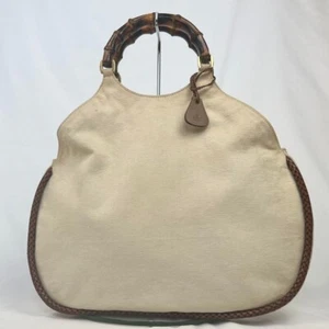 Bolso de Mano GUCCI by Tom Ford 2000S Bambú Lona Beige Usado Hecho en Italia - Imagen 1 de 9