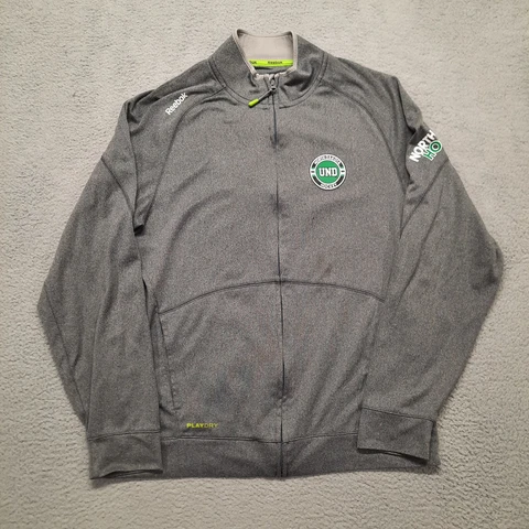 Reebok North Dakota Fighting Sioux Jacket Hockey Men Medium Jacket Grey Full Zip Cover