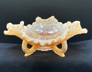 Vintage Fenton Peach Opalescent Tri-footed Bowl 'Fenton's Flowers' Compote RARE - Picture 1 of 3